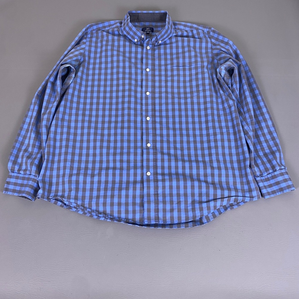 George Button Down Shirt Men's Size XL Blue Gingham Check Long Sleeve *Fade Flaw